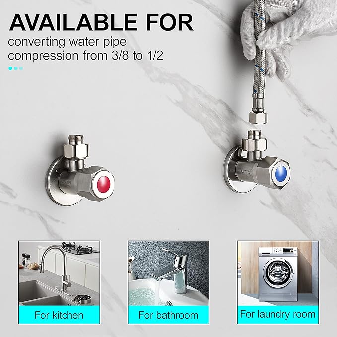 G 1/2 Female to 3/8 Male COMP Reducer Adapter, Brass Pipe Fittings Water Hose Adapter, Compression Fitting for Kitchen Bathroom Faucet, Pipe Connector with Rubber Washer,(2 Pack)