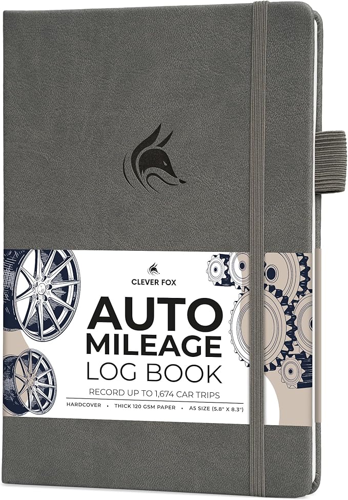 Clever Fox Auto Mileage Log Book – Vehicle Logbook with Mileage, Expense, Gas Consumption & Lubrication Trackers – Driving Logger for Car Records – A5 Size, 1,674 Mileage Entries (Gray)