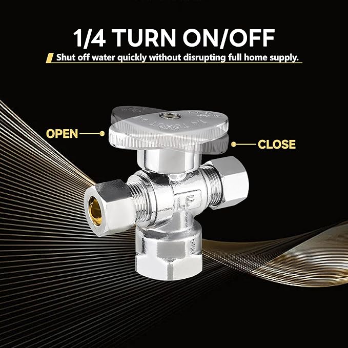 20-Pack Foskan Dual Outlet Angle Stop Valve,1/4 Turn Shut off Valve,1/2" FIP x 3/8" OD x 3/8" OD,Chrome Plated Brass