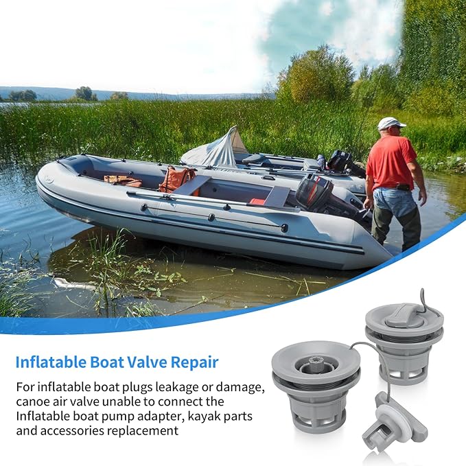 Inflatable Boat Air Valve Cap Plugs Kit, Inflatable Kayak Paddle Board Replacement Parts, for Inflatable Boat, Raft Dinghy, Canoe and Kayak Accessories Air Inflatable Plugs PVC Upgrade (Pack of 2)