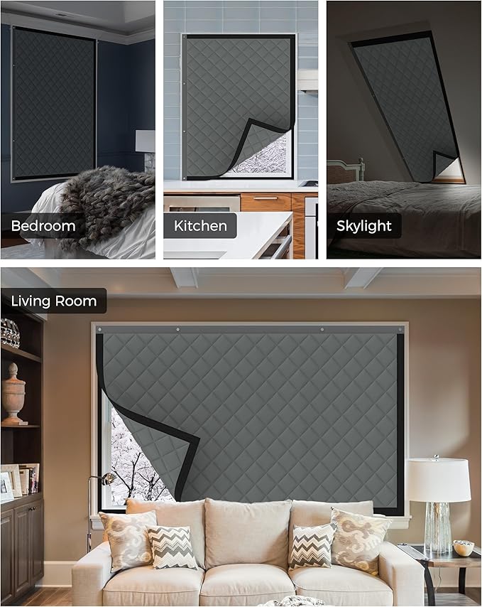 Window Insulation for Winter, Curtain Size 39 x 32 Inch, Thermal Insulated Window Cover Kit, Oxford Cloth Thick Cotton Filled, Fits up to 36'' × 30'' Windows, Grey