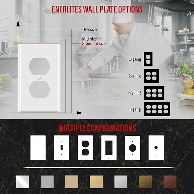 ENERLITES Duplex Receptacle Metal Wall Plate, Outlet Cover, Corrosion Resistant, Standard Size 1-Gang 4.50" x 2.76", Powder Coated Stamped Steel, 7721-WG, White Gloss