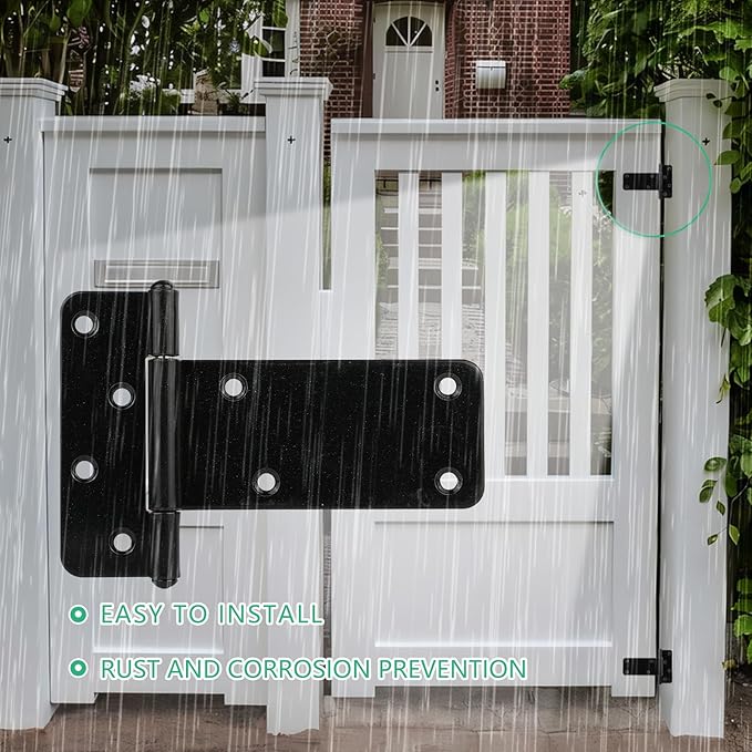 5 in T-Strap Heavy Duty Gate Hinges 140 Lbs Capacity,4 Pack Extra Thick Shed Door Tee Hinges, Black Wrought Hardware for Wooden Fences, Barn Door, Screws Included (Black, 5 in -4 pcs)