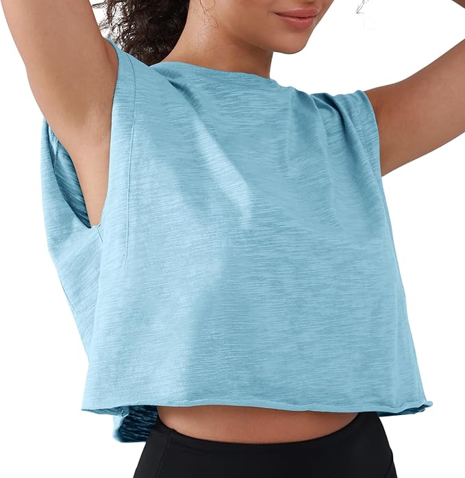 Women’s 100% Cotton Cropped Workout Tank Tops Soft Breathable Loose Fit Muscle Tank for Gym Yoga Running