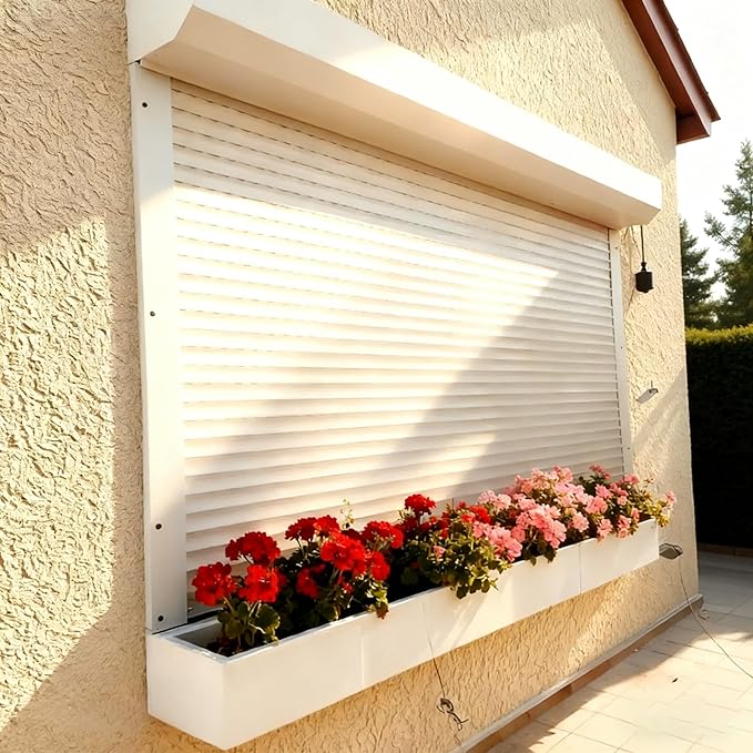 Perforated alunminum with Form Slat Window Blinds, Ventilation Roller Down Shutter Multiple Control (Beige)