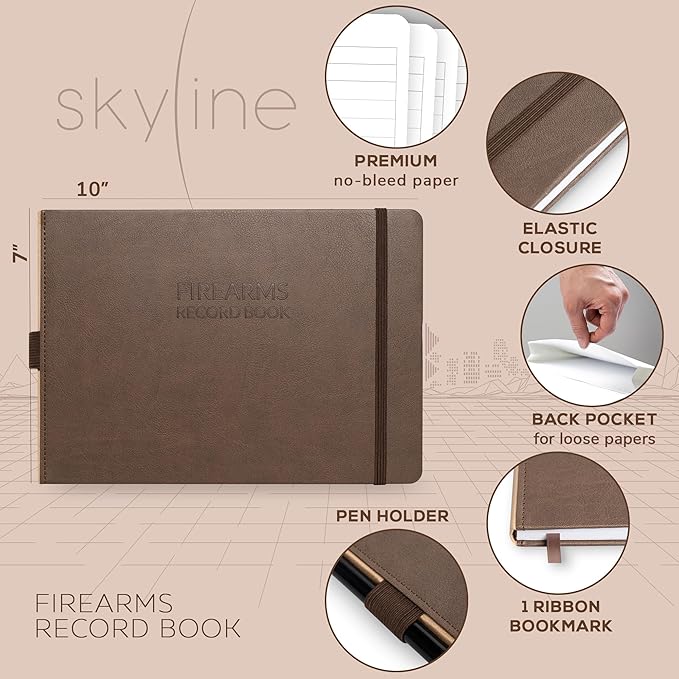 Skyline Firearms Acquisition & Disposition Record Book – Hardcover Gun Log Book for Firearm Dealers & Personal Use – Log Book for Receipt & Disposition Records, 10x7″(Dark Brown)