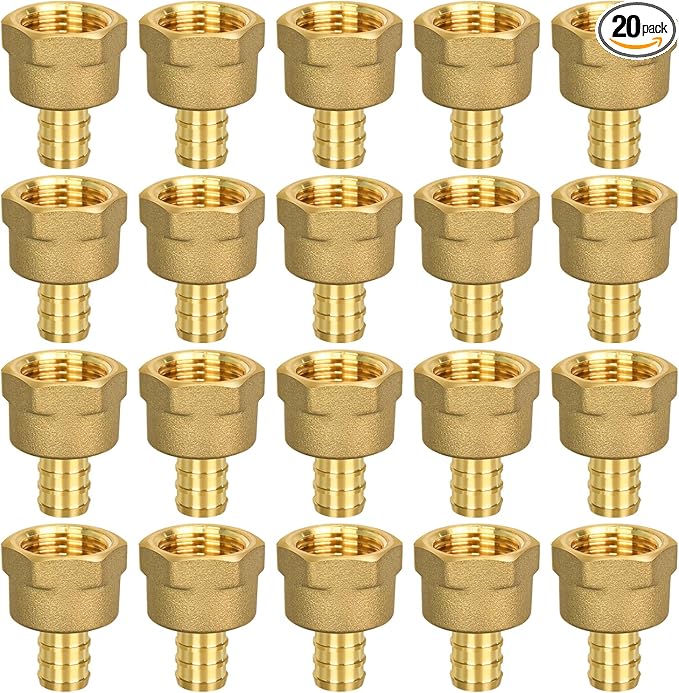 20 Pack PEX 1/2" x 1/2" NPT Female Fittings, 1/2" x 1/2" NPT Female Threaded Adapter Crimp Fitting, Brass, Full Port for PEX pipes in plumbing jobs
