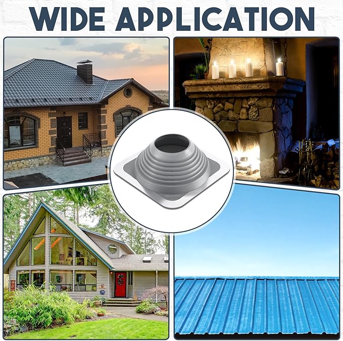 #7 Metal Roof Vent Boot Chimney Flashing Roof Jack Pipe Vent for Pipe Od 6 to 11 Sleeve Square Base Epdm (14 Inch, Grey)