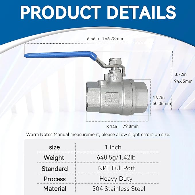 2 Pack Full Port Ball Valve 1 NPT 304 Stainless Steel 2 - chip ball valve Female Heavy Duty WOG1000 for Water，Oil，Gas with Locking Devic (1", 2)