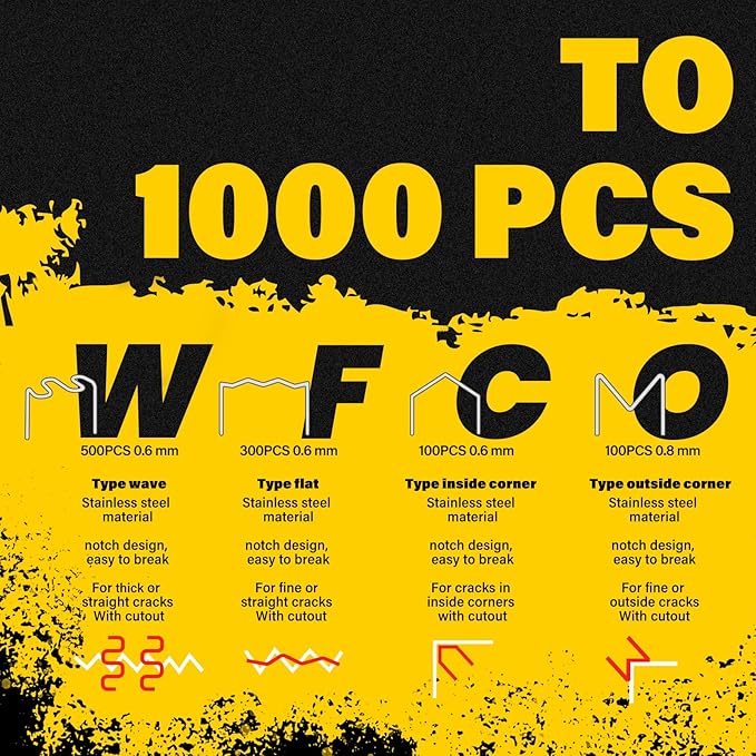 Allturn Plastic Welder,Plastic Welding Kit 3 in 1,Plastic Repair Welder Kit,1000pcs Plastic Welding Staples,Plastic Welding Rods Kit,Repair for Most Thermoset Plastics,Yellow