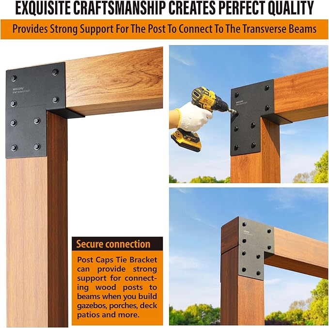 4 Pack Heavy Duty 6x6 (Actual 5.5"x5.5") Stainless Steel End Post Caps Tie Bracket , Fit Connecting Wood Gazebo, Deck Patio Post and Wood Beams Bracket (Dark Ggray)