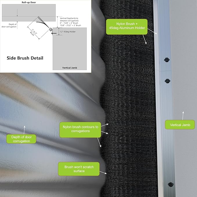 Garage Brush Seal Kit for Roll up Door 10 X 10Ft, Weather Stripping Garage Door Seal Top and Sides -Heavy Duty Nylon Brush with Aluminum Track, Insulation Door Kit for Corrugated,Sectional, Commercial