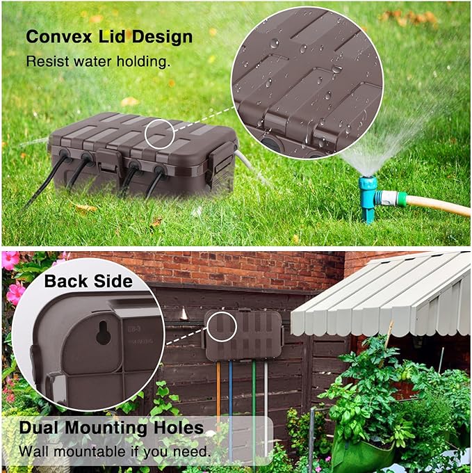 Flemoon 2-Piece Outdoor Waterproof Electrical Box Set – 12.5" x 8.5" x 5" Large Electrical Box & 11.3" x 4.3" x 3" Extension Cord Cover for Power Strip, Outlet, Holiday Light, Brown