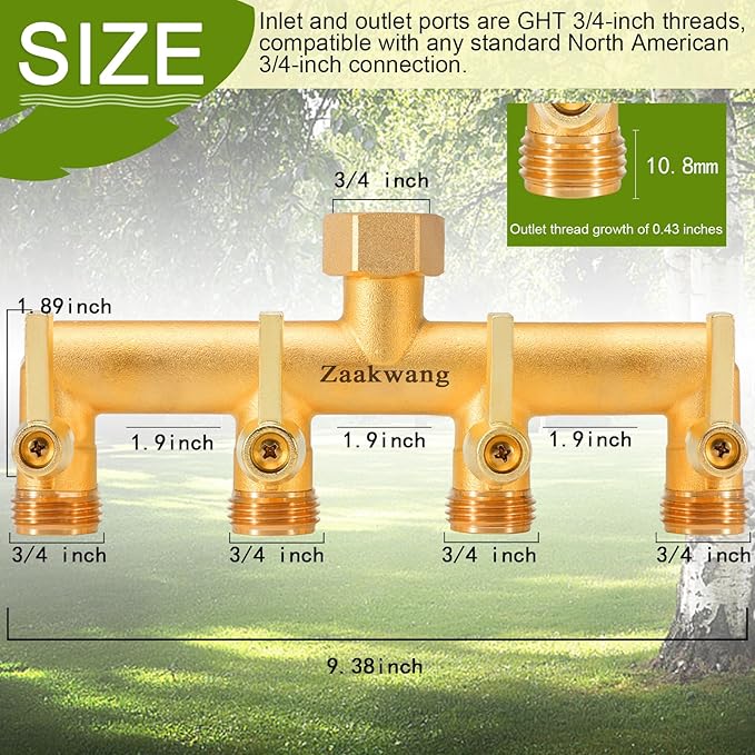 Heavy Duty 4 - Way Garden Hose Splitter, 3/4” Hose Manifold, Outdoor Hose Adapter Connector with 4 Metal Extra Long Handle Metal Faucet Adaptor