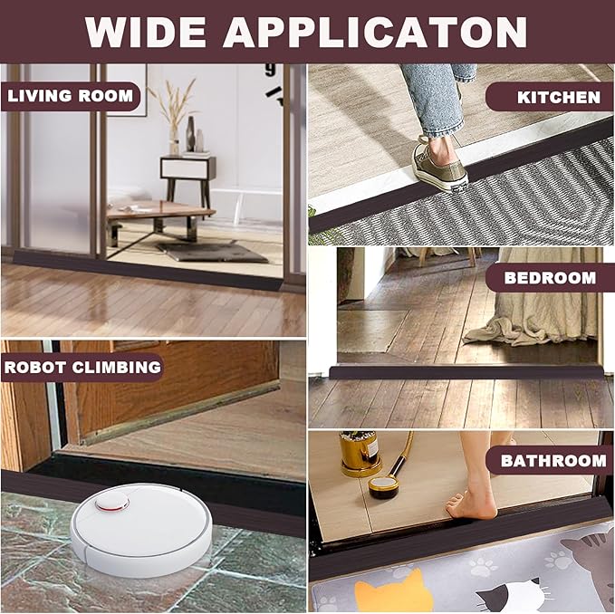 Vinyl Door Threshold Flooring Transition Strip Self Adhesive Carpet Edging Strip for Laminate Doorway Edge Threshold from 1/5" to 2/5" (Black Walnut Wood Grain, 6.6 Ft)