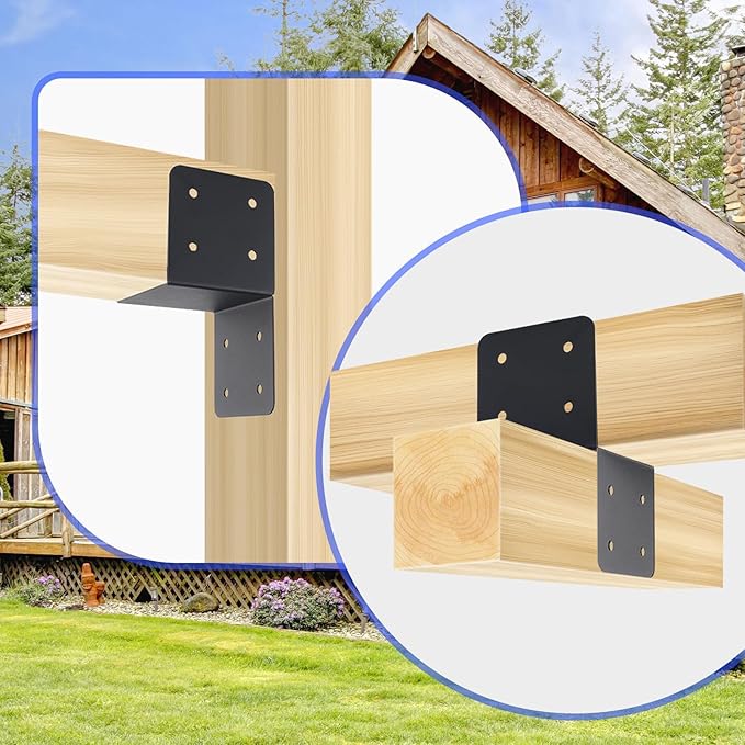 4 Pcs Joist Anchor Connector, Fit 4"x 4"Post, Roof Tie Header Hanger, Joint Post Cap, Truss to Beam Connector, Black Steel, Wall Mount, 4 Count
