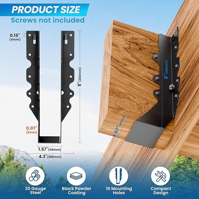 20 pcs 2x10 Joist Hangers Black Face Mount Joist Hangers , 2x10 Brackets Fits Truss Connectors,Rafter Hangers for Floor Deck and Ceiling Joists Q235B Steel Black Powder Coated
