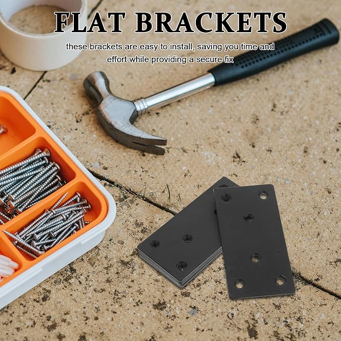 6 Sets Stainless Steel Straight Flat Brackets with Screws for Furniture Repair Fixing Corner Brackets and Shelf Mending Plates Metal Brace Kit for Wood Support and Reinforcement