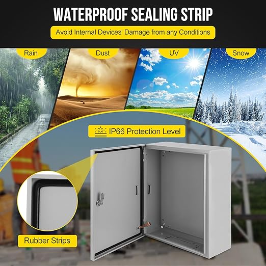 Outdoor Electrical Box, 20x16x8 Steel Junction Box, NEMA 4X Electrical Enclosure Box IP66 Waterproof & Dustproof, Universal Electrical Project Box with Lock & Mounting Plate