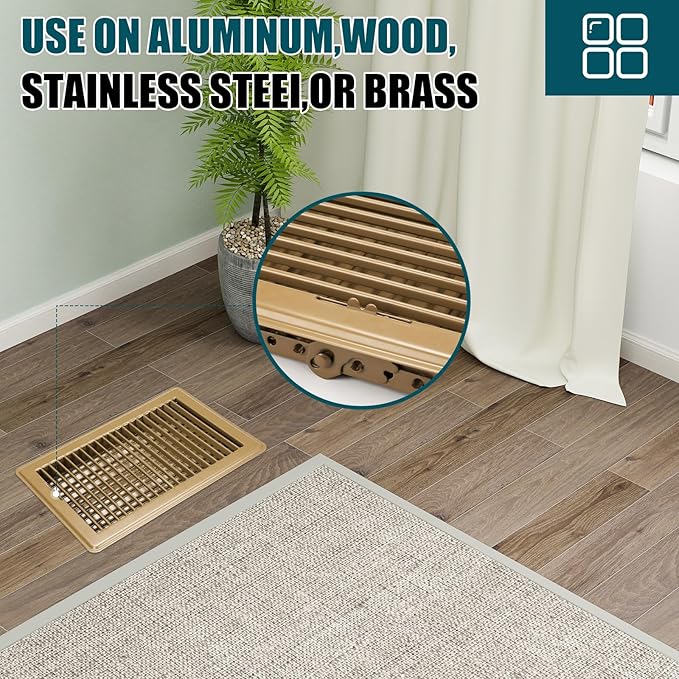 VOISEN Floor Register 6x10, 4 Pack Floor Vent Covers, Steel Adjustable Air Supply Grille Register Vent Cover Grill for Sidewall and Floor, Vent Covers for Home Floor,Brown