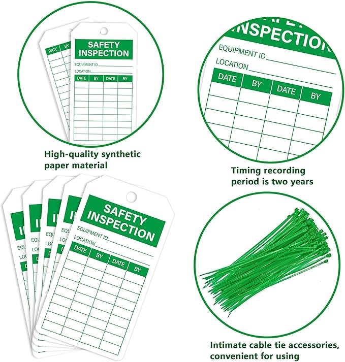 90Sets Safety Inspection Tags with Adjustable Wire Ties Accident Prevention Label for Inventory Scaffolds Ladders Fire Extinguisher Machinery 5.51 X 3inch
