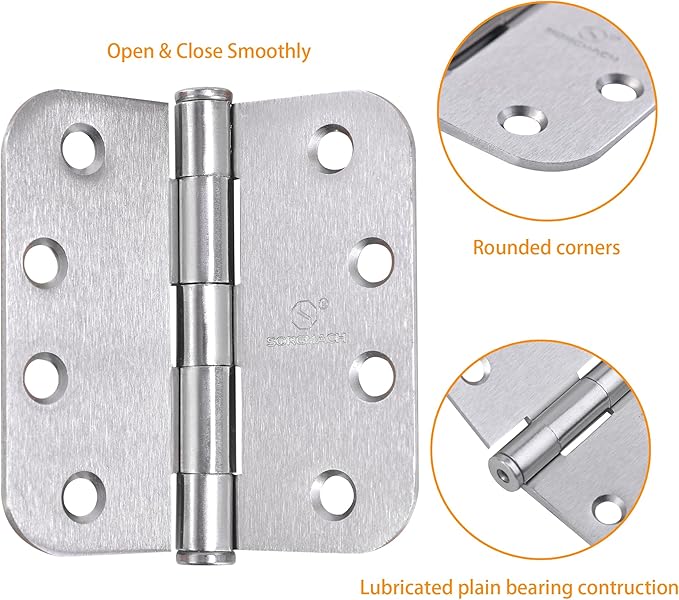 Satin Nickel Heavy Duty Hinge 4 X 4 Inch Commercial Door Hinges with 5/8" Radius Corners Interior and Exterior Hardware for Doors Hinge 3Pack