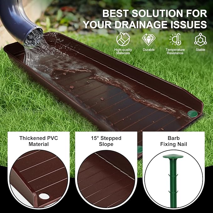 4 Pack Gutter Downspout Extensions,Rain Gutter Downspout Splash Block,Downspout Diverter,Down Spout Drain Extension,Gutter Splash Prevention Device for Cement Floor Lawn Ground (Brown)