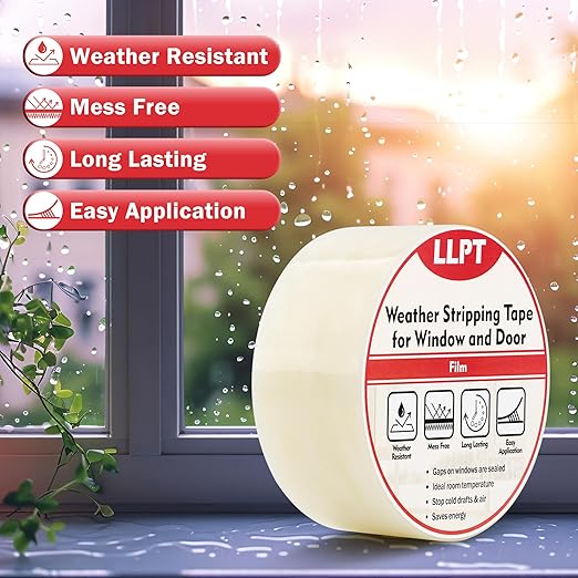 LLPT Transparent Weather Stripping Tape 4” x 108 Ft for Window and Door Ultra High Performance Weather Resistant Tape for Window Draft Insulation No Mess (WWT408)