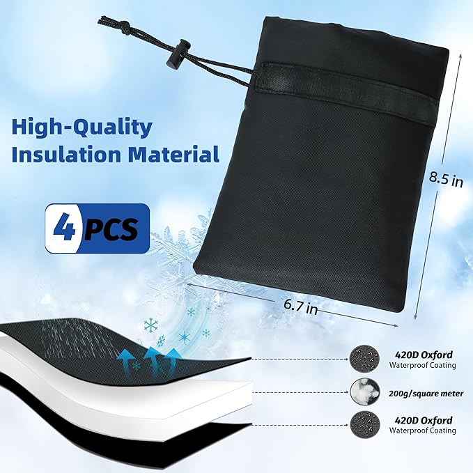 Outdoor Faucet Covers for Winter Freeze Protection 4 Pack Reusable Garden Faucet Cover Socks for Various Faucet Water Spigot Pipe Hose Bib,Waterproof Insulated Anti-Freeze Covers-Drawstring