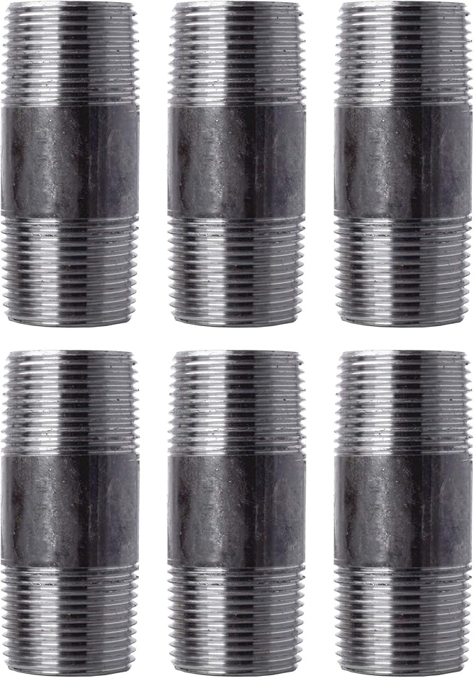 PIPE DECOR 1" x 3" Black Steel Plumbing Pipe, 6-Pack, Pre Cut Connector, Industrial Steel Grey Fits Standard One Inch Threaded Black Malleable Iron Fittings, Build Vintage DIY Furniture
