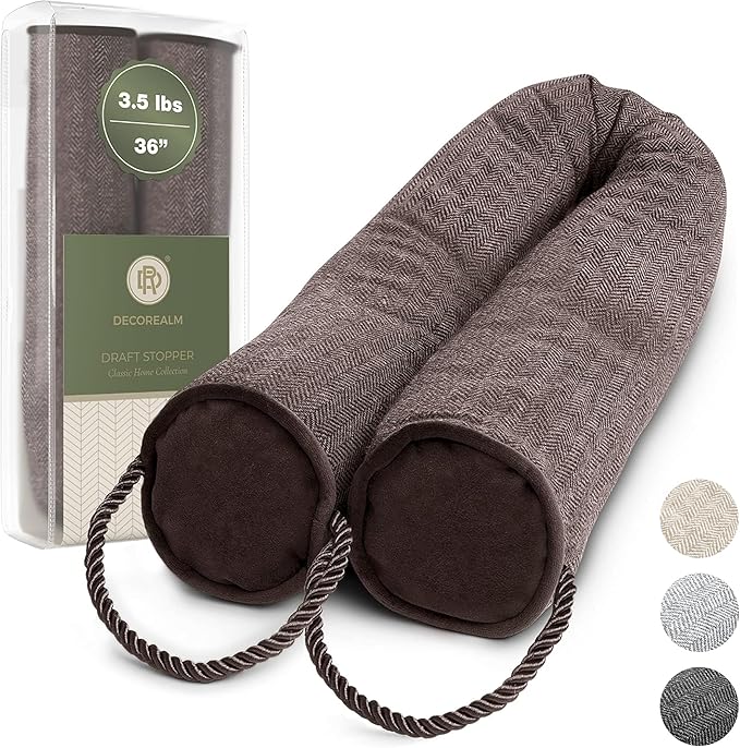 Under Door Draft Stopper and Blocker, Draft Guard for Doors and Windows, Decorative Fabric Cylinder Blocker Provides Weighted Door Insulation by DECOREALM (Brown, 36 Inches)