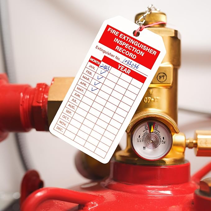 160 Sets Fire Extinguisher Tags with Adjustable Wire Ties Monthly Inspection Record Tags for Indoor Outdoor 4.2 x 2.1 Inch