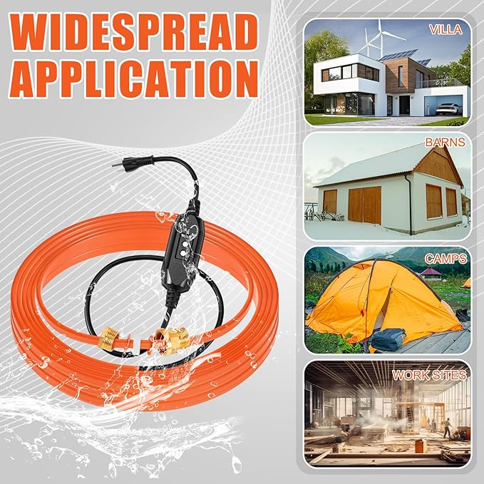 10 Ft In Pipe Heating Cable Prevents Pipe from Freezing, Internal Self Regulating Heat Trace Cable for Safe Drinking Water, 3/4 NPT Fitting, 120 V, 3 W/FT