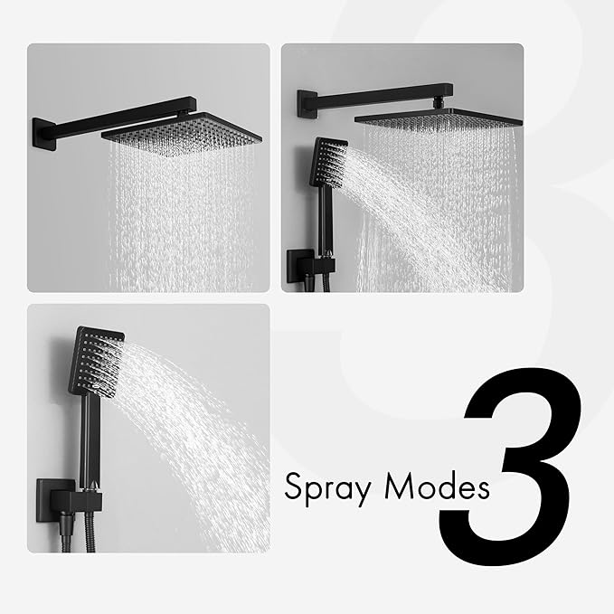 KES Shower System Shower Faucet Set Rain Shower Head with Handheld Shower Valve and Trim Kit Matte Black, XB6223F25-BK