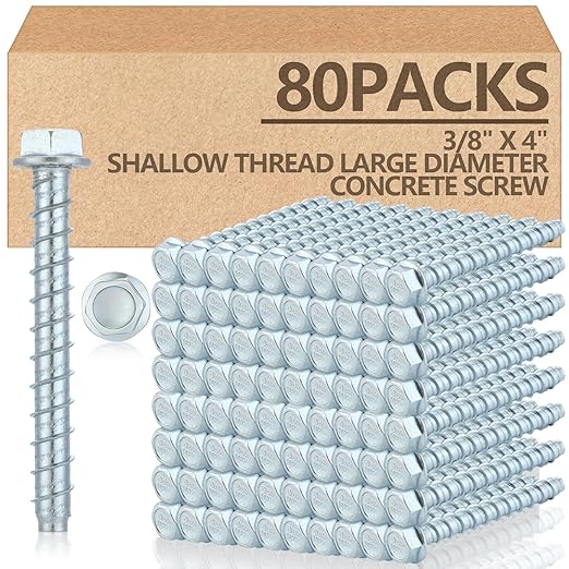 Tandefio 80 Pack 3/8" x 4" Concrete Screw Anchor Galvanized Large Diameter Heavy Duty Plated Concrete Anchors for Masonry Brick Anchoring Block Decking Framing Hex Drive