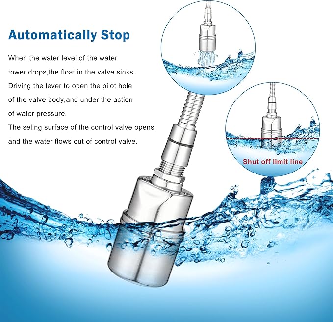 Mornajina 1/2" 3/4" 1" Automatic Float Valve, 304 Stainless Steel Fully Automatic Water Level Control Float Valve, Auto Shut Off Ball Mini Float Valve for Pool, Fish Tank, Livestock Troughs, Pond