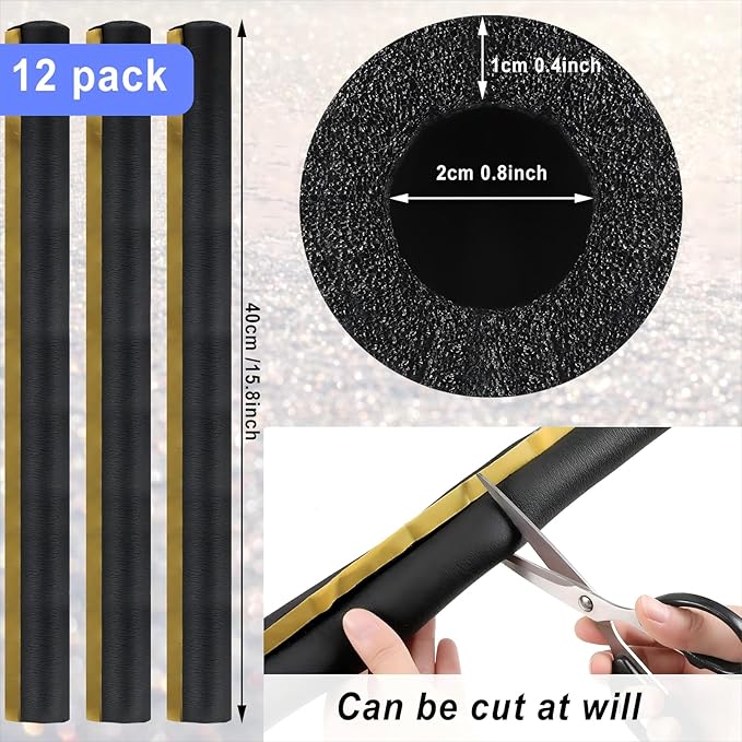 12 Pack Pipe Insulation Foam Tube,0.8 Inch x 1.31 ft,for Hot and Cold Water Pipes,Pre Slit Self Adhesive Foam Pipe Covers,15.75 Feet Total