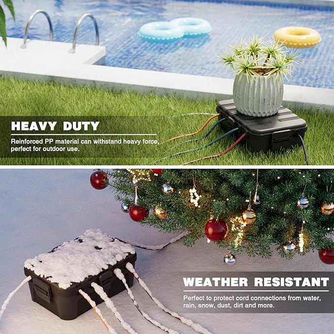 Flemoon 2-Piece Outdoor Waterproof Electrical Box Set – 12.5" x 8.5" x 5" Large Electrical Box & 11.3" x 4.3" x 3" Extension Cord Cover for Power Strip, Outlet, Holiday Light, Black
