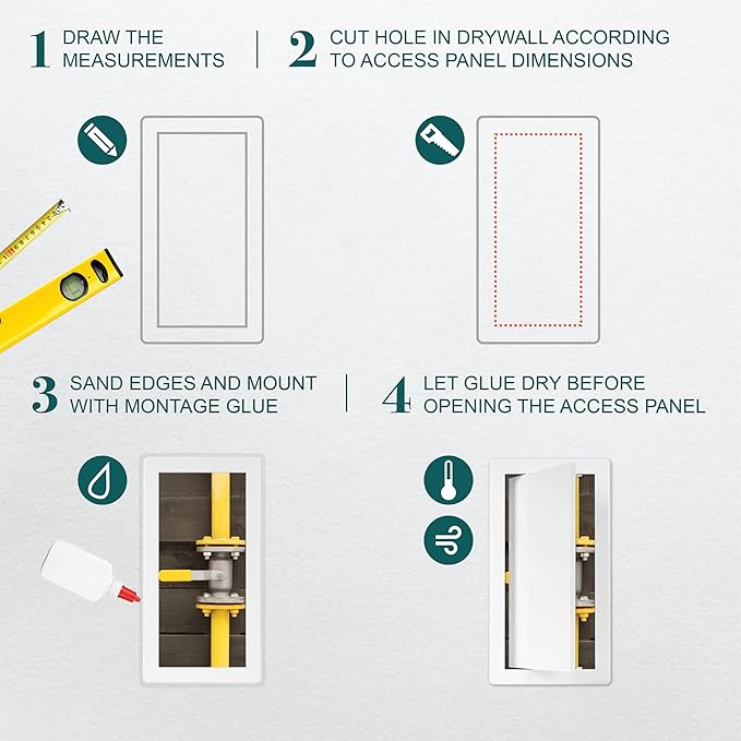 6" x 12" White Plastic Access Panel. Service Shaft Door Panel. Plumbing, Electricity, Heating, Alarm Wall Access Panel for Drywall. Bathroom Services Access Hole Cover. (6" x 12")