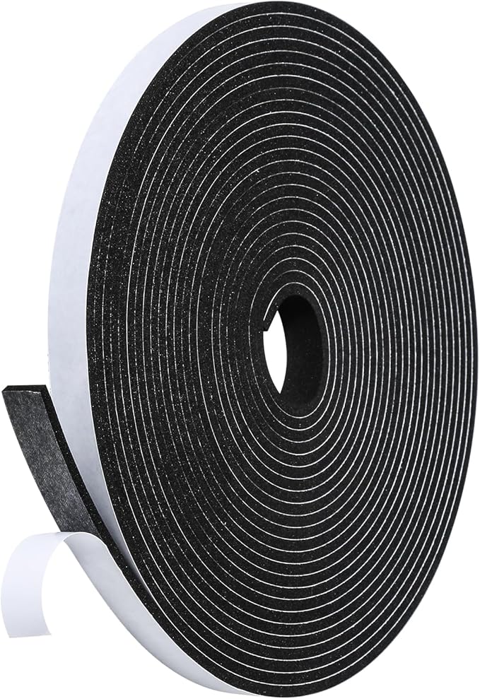 Weather Stripping Door Seal Strip- 1/2 Inch X 1/8 Inch X 26Feet, Strong Adhesive, Lightproof, Soundproof, Weatherproof Foam Tape Insulation for Sliding Door, Front Door Frame, Windows- Black