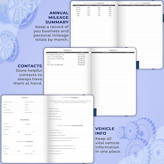 Clever Fox Auto Mileage Log Book – Vehicle Logbook with Mileage, Expense, Gas Consumption & Lubrication Trackers – Driving Logger for Car Records – A5 Size, 1,674 Mileage Entries (Dark Blue)