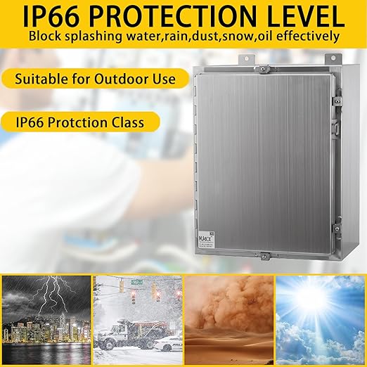 MJ-Box Steel Electrical Enclosure Box 22 x 22 x 8 304 Stainless Steel Explosion Proof Electrical Box IP66 Waterproof & Dustproof Outdoor/Indoor NEMA 4X Stainless Steel Enclosure