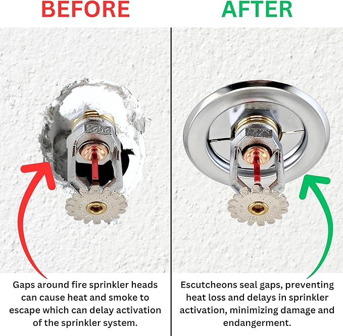 Recessed Fire Sprinkler Escutcheon 1/2 in. IPS - 2 Piece in Brass - Depth Adjustment Range up to 3/4 in. for Fire Sprinkler Trim