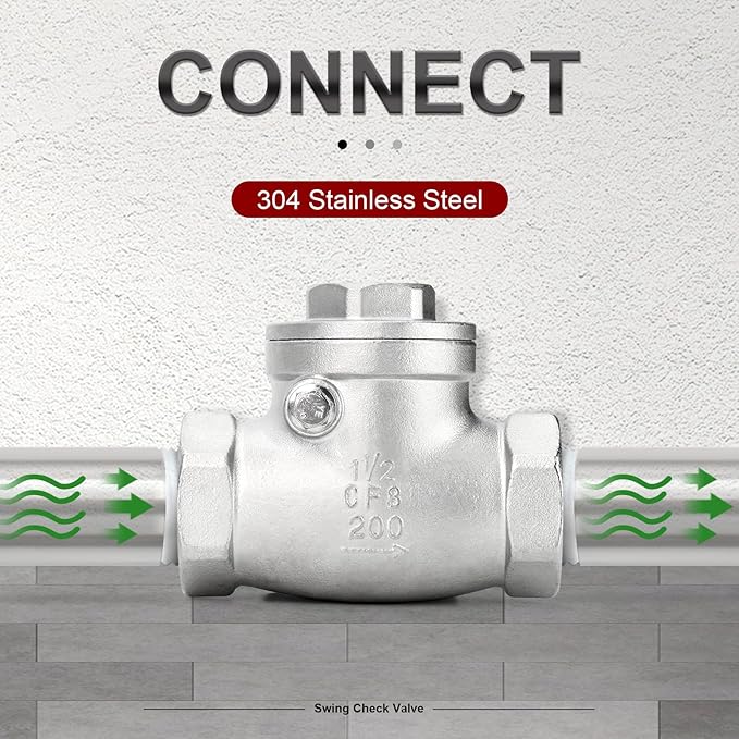TAISHER 1PCS 304 Stainless Steel 1-1/2" NPT Female Swing Check Valve，Backflow Prevention, One Way Check Valve CF8 WOG 1000