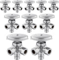 (Pack of 10) Seelink Multi-Turn Dual Outlet Angle Stop Valve, 1/2" Pex-a Expansion F1960 Pipe Inlet x (3/8 inch x 3/8 inch) Compression Outlets, Chrome Plated Brass
