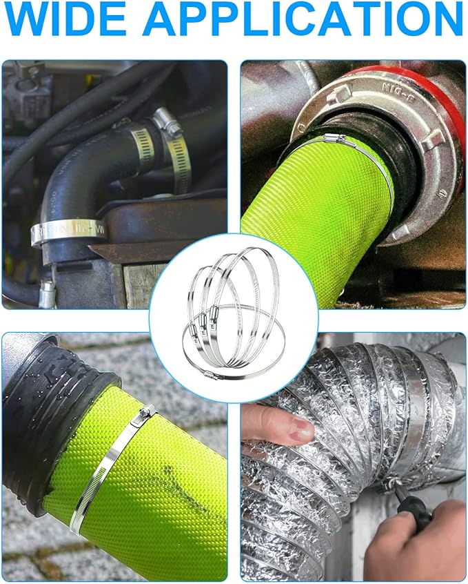 Hose Clamp Set - 6PCS 12 inch 304 Stainless Steel Worm Gear Hose Clamps for Fuel Line,dryer,Intercooler，Garden Water Pipe and Washing machine,Automotive Plumbing,290mm-310mm Hose Clamps