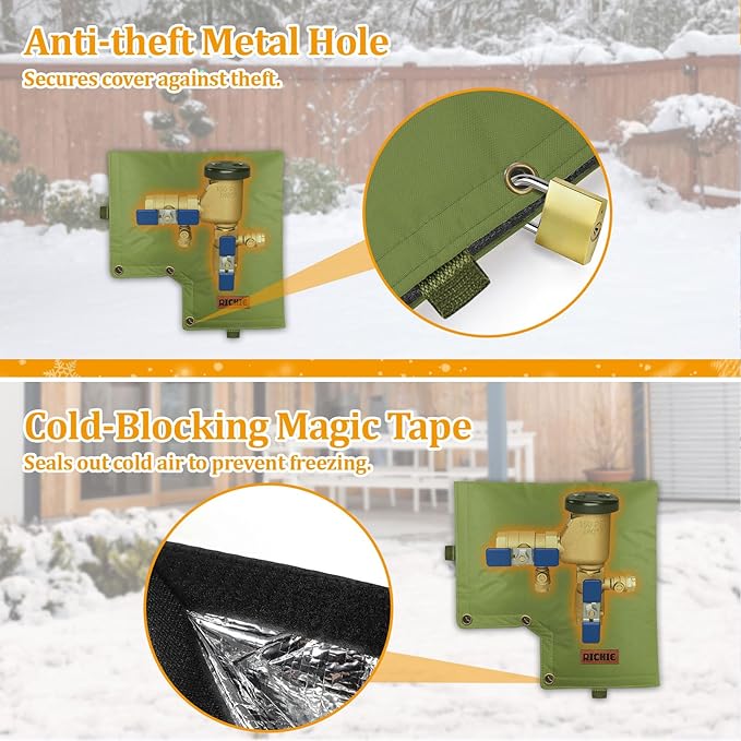 Backflow Preventer Insulated Cover (5°F) for Winter Freeze Protection, 13"W x 12"H Thickened Pressure Vacuum Breaker & Well Pump Cover, Outdoor Waterproof Insulation Pouch for Sprinkler Valve, Green