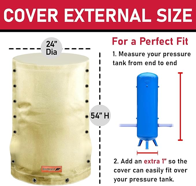 Redford Supply Co. Cold Snap (5°F) Round Pressure Tank Cover Insulation, 3-Way Round, 24"Diameter x 54"H, Water Well Tank Covers Insulated, Well Pump Cover Insulated Freeze Proof for Winter (Beige)