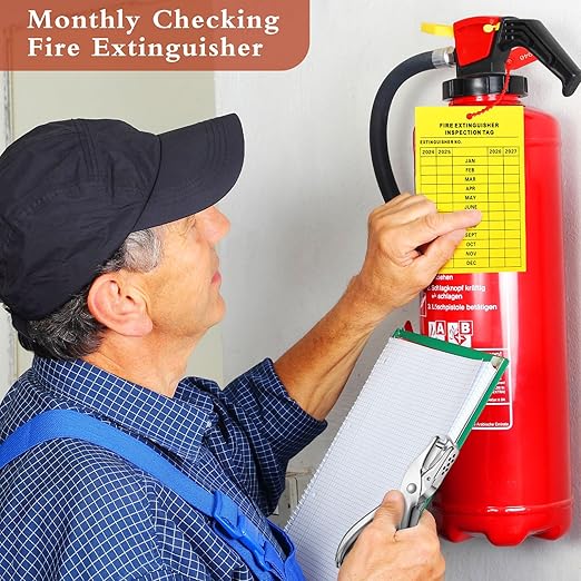 Chunful Fire Extinguisher Inspection Tags Set Including 2025-2028 Maintenance Plastic Tamper Seals Fire Extinguisher Pull Pins Numbered Security Tags with Handheld Hole Puncher(76 Pieces)