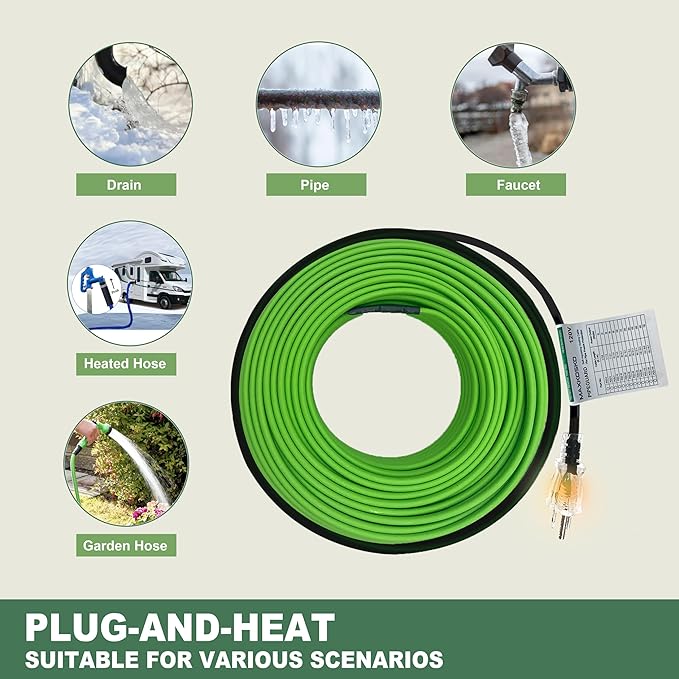 MAXKOSKO 35 Feet Pipe Heat Cable for Water Pipe Freeze Protection, Self-Regulating Heat Tape for Metal And Plastic Home Pipes, Anti-Freeze Pipe Heating Trace System 120 V